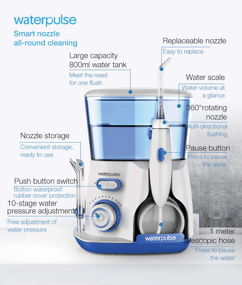 Waterpulse V300 Oral Irrigator  800ml Water Flosser for Dental Hygiene