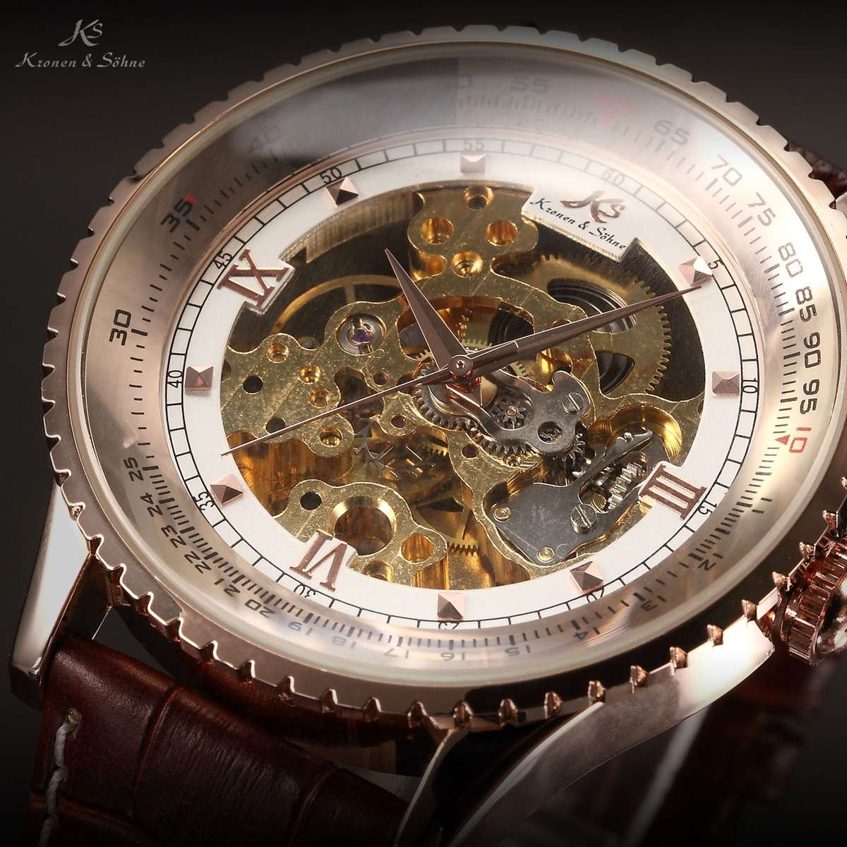 KRONEN & SOHNE **Royal Carving** Skeleton Warrior Automatic Mechanical Leather Watch
