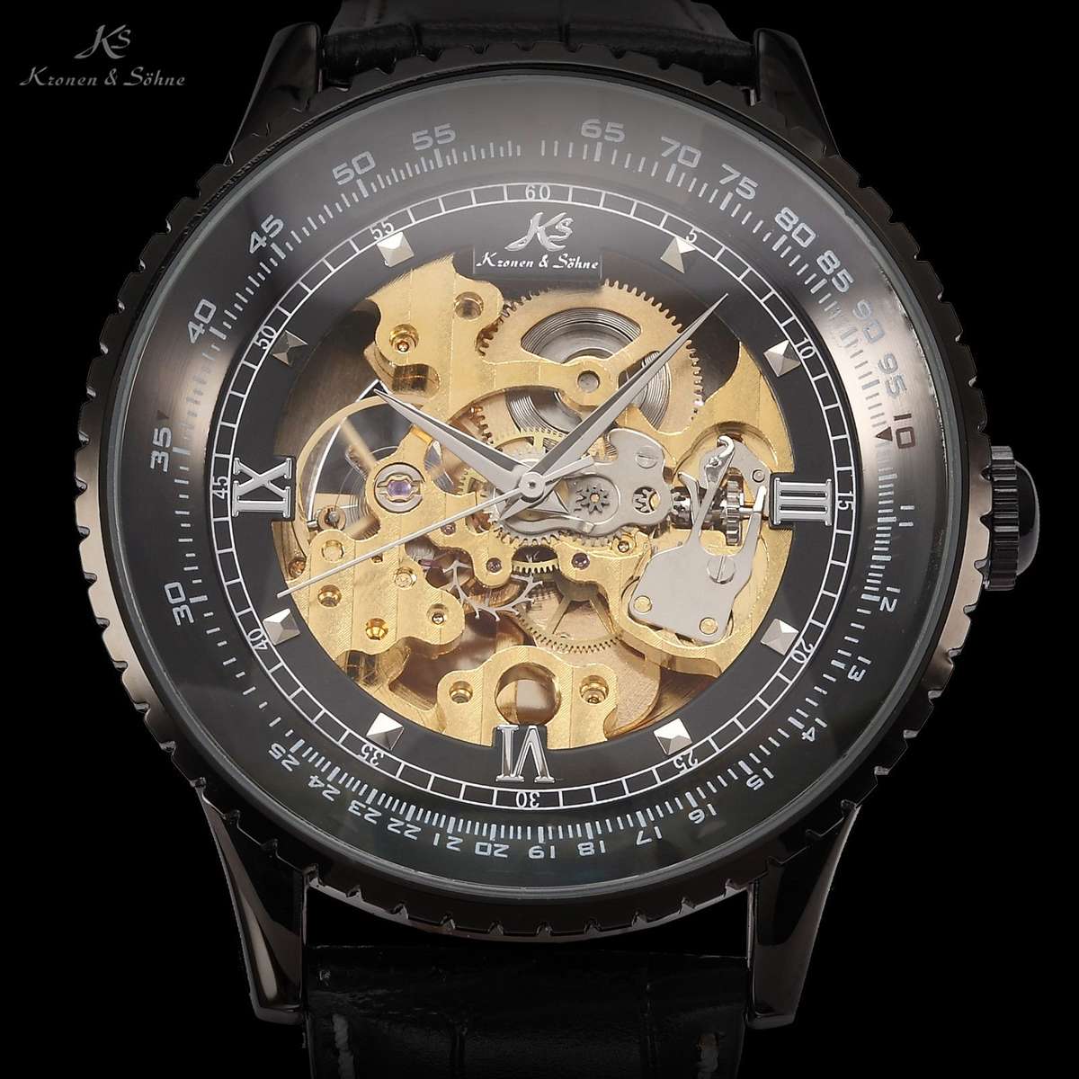 KRONEN & SOHNE **Royal Carving** Skeleton Warrior Automatic Mechanical Leather Watch