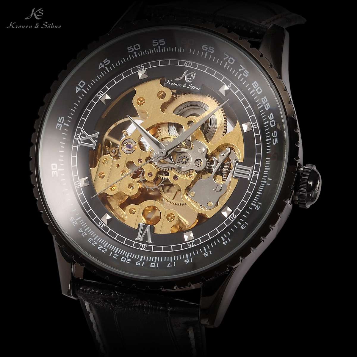 KRONEN & SOHNE **Royal Carving** Skeleton Warrior Automatic Mechanical Leather Watch