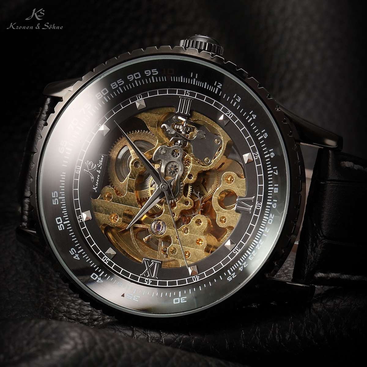 KRONEN & SOHNE **Royal Carving** Skeleton Warrior Automatic Mechanical Leather Watch
