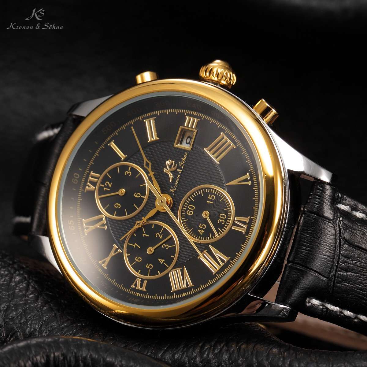 KRONEN & SOHNE Nautilus Mechanical AUTOMATIC Chronograph Watch w/ BOX AND PAPERS