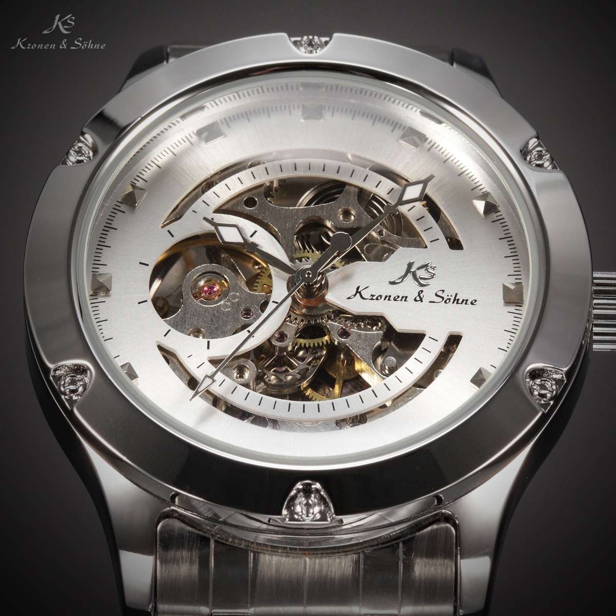 KRONEN & SOHNE Navigator Voyager Skeleton AUTO STEEL Watch w/ BOX AND PAPERS