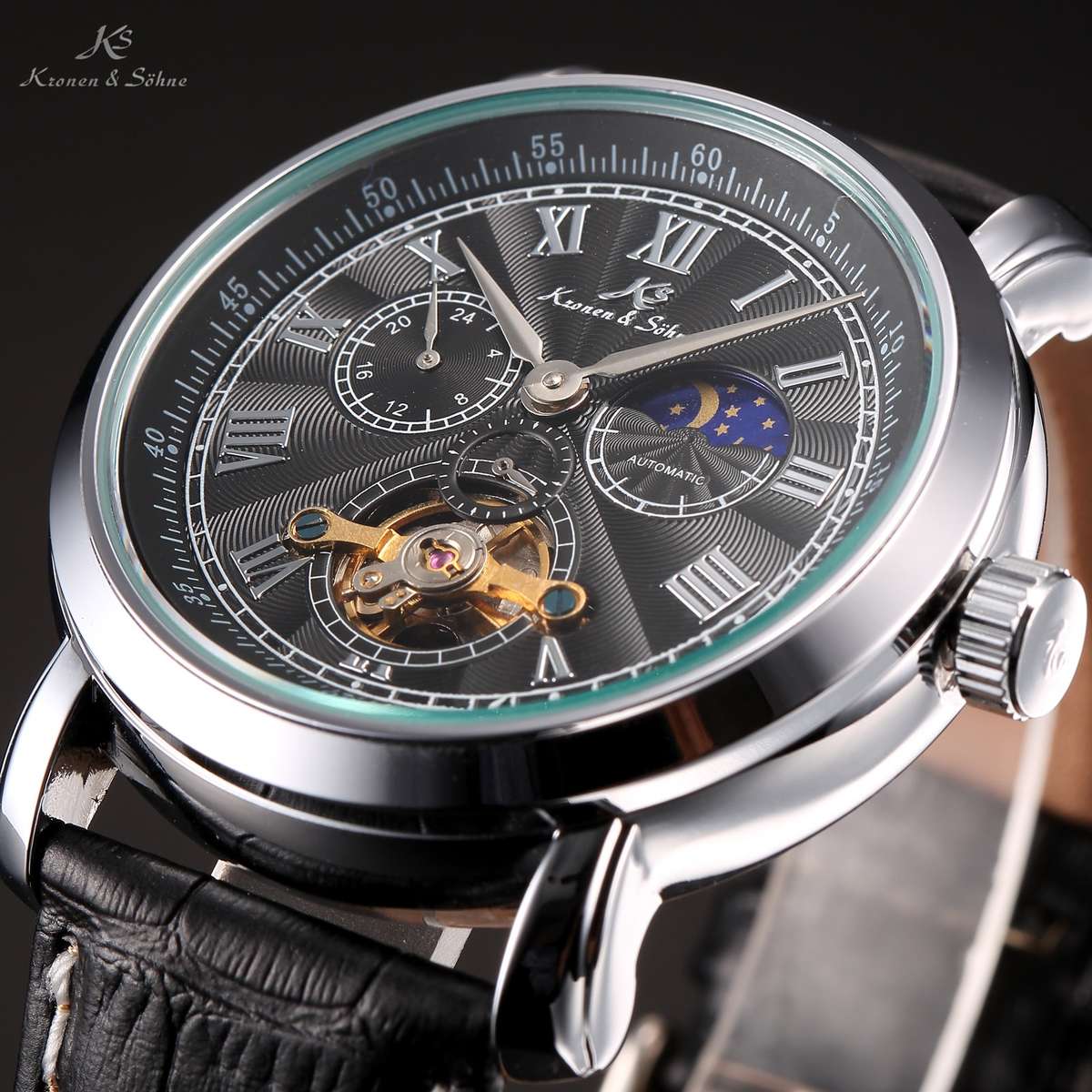 KRONEN & SOHNE Moonphase Skeleton Tourbillon Chrono Watch Brand new w/ BOX, PAPERS