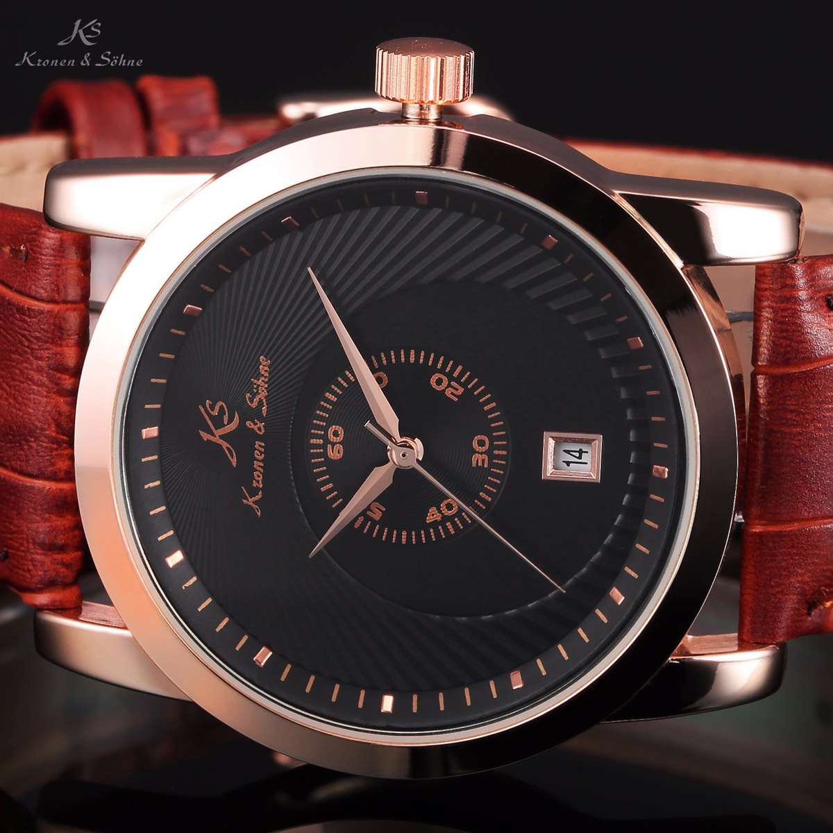 KRONEN & SOHNE JULES VERNE Classic Leather Chronograph AUTOMATICO Watch w/ BOX AND PAPERS