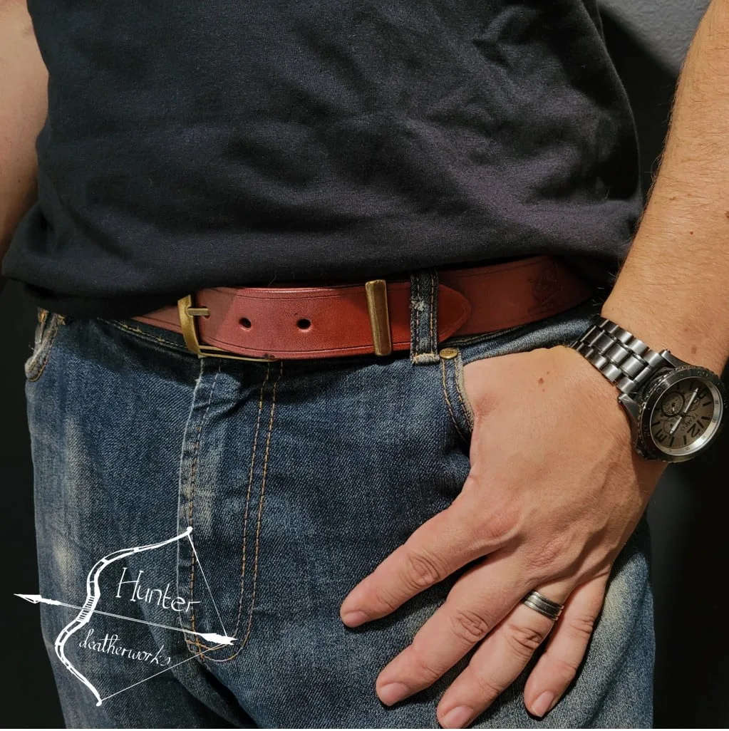 Mens Belt, Full Grain Leather - Red-Brown