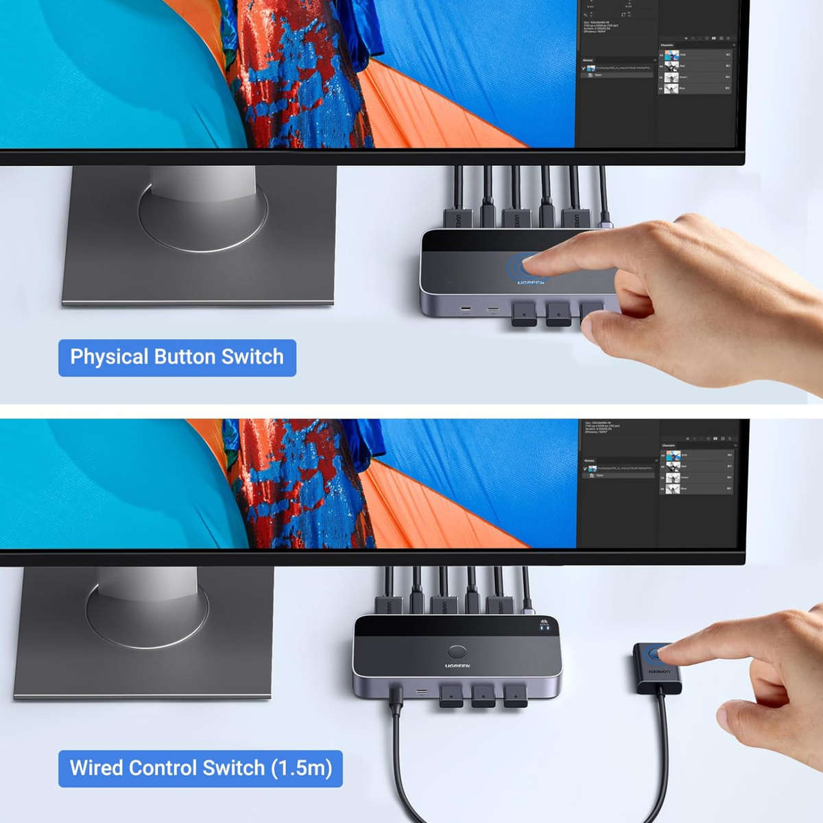 UGREEN 4K@60Hz HDMI KVM Switch (2 In 1 Out)-Grey