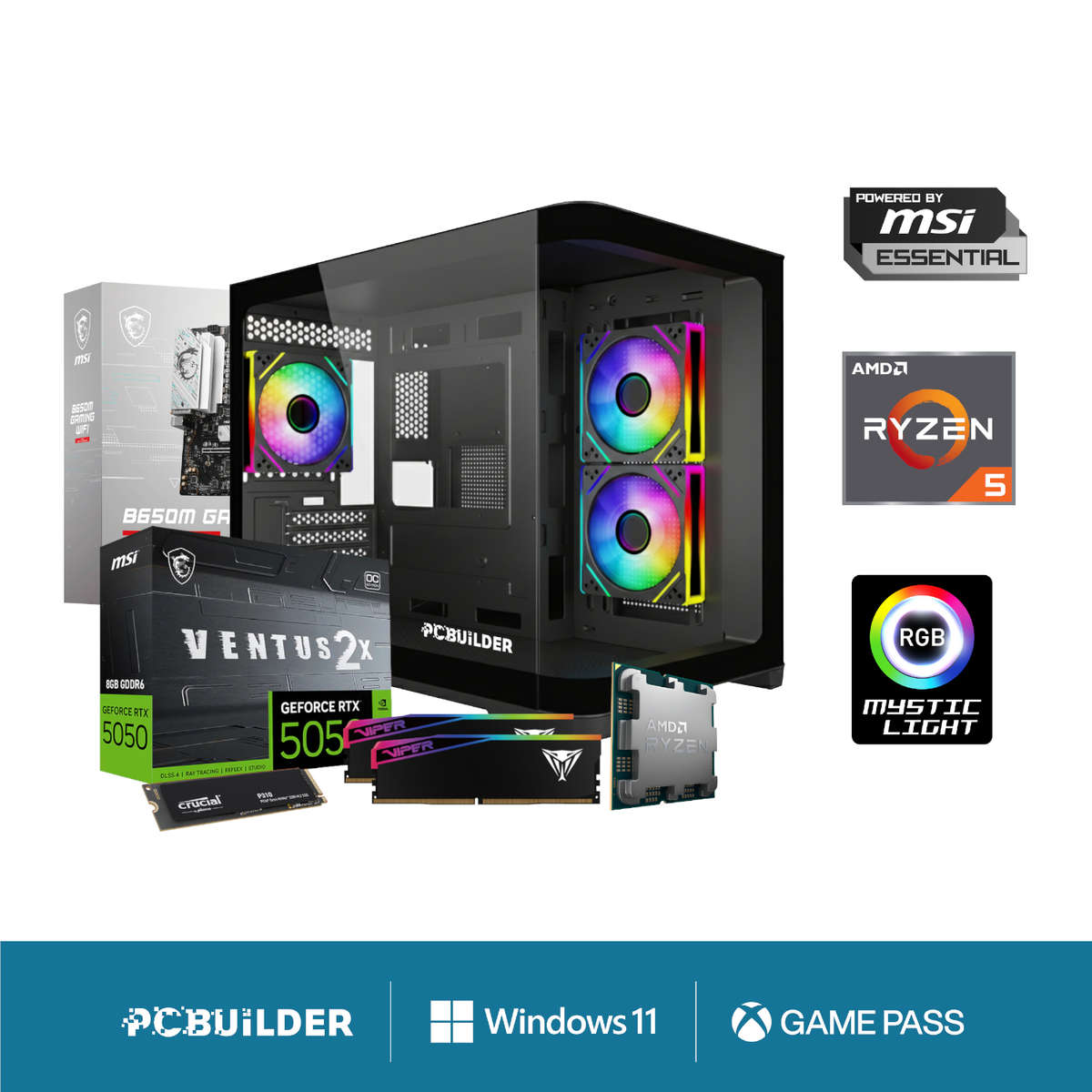 PCBuilder Ryzen 5 8400F RECON Windows 11 Gaming PC