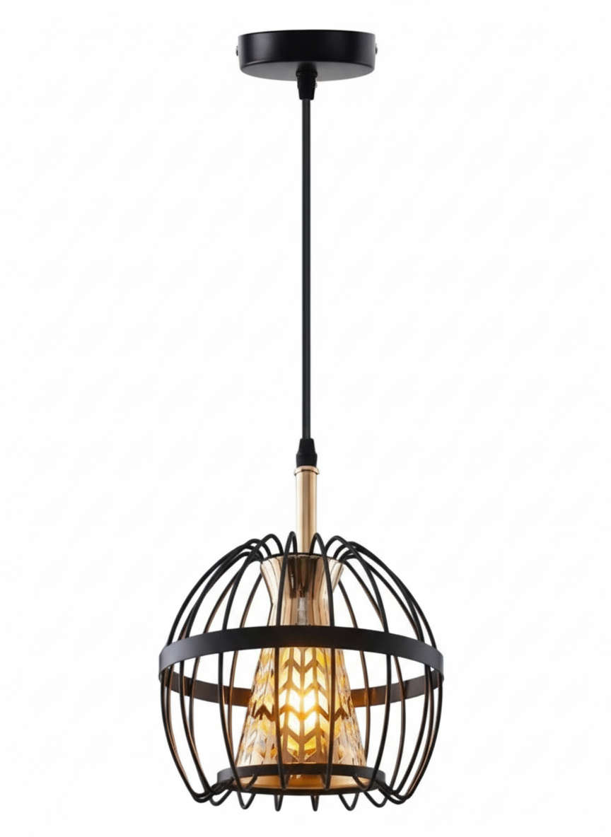 Black Spherical Wire Cage Pendant