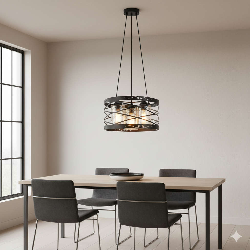 Industrial Black 3-Bulb Drum Pendant