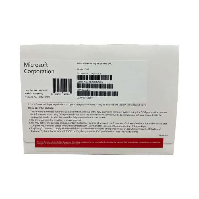 WIN 11 PRO 64BIT ENG 1PK DSP DVD