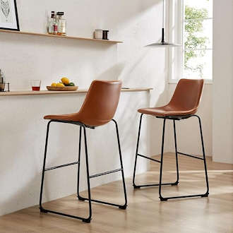 KC FURN - Leathersoft Set Of 2 Bar Stools