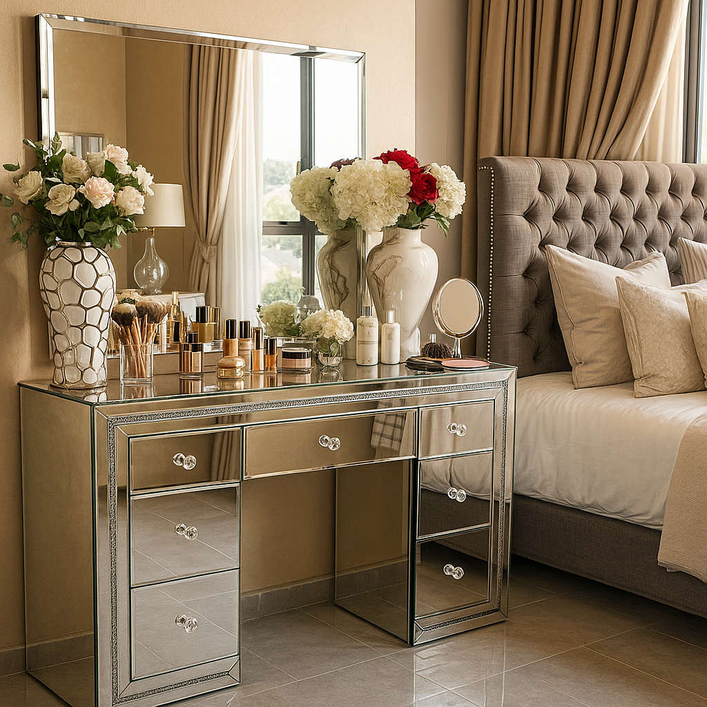 KC FURN - Glen Mirrored Dressing Makeup Table