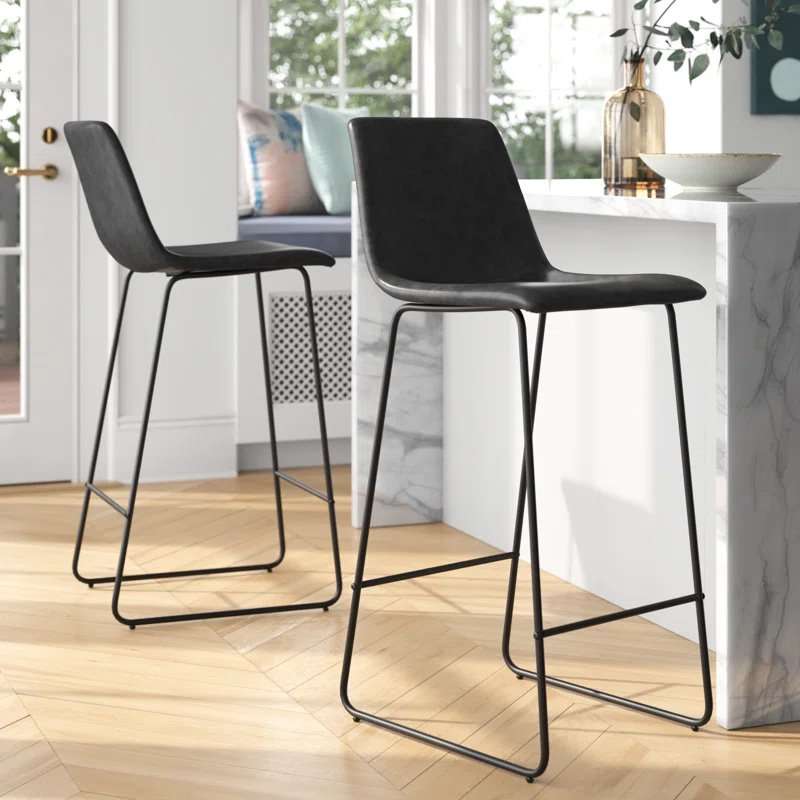 KC FURN - Leathersoft Set Of 2 Bar Stools