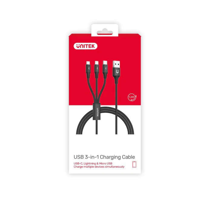 Unitek 1.2m 3-in-1 USB-A to USB-C / Micro USB / Lightning Multi Charging Cable