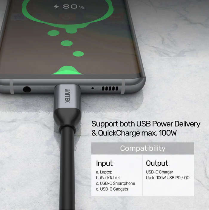 Full-Featured USB-C 100W PD Fast Charging Cable with 4K@60Hz and 5Gbps (USB 3.0) (2M)