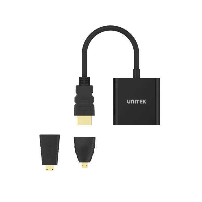 HDMI to VGA Adapter with 3.5mm for Stereo Audio plus Mini & Micro HDMI Adapter