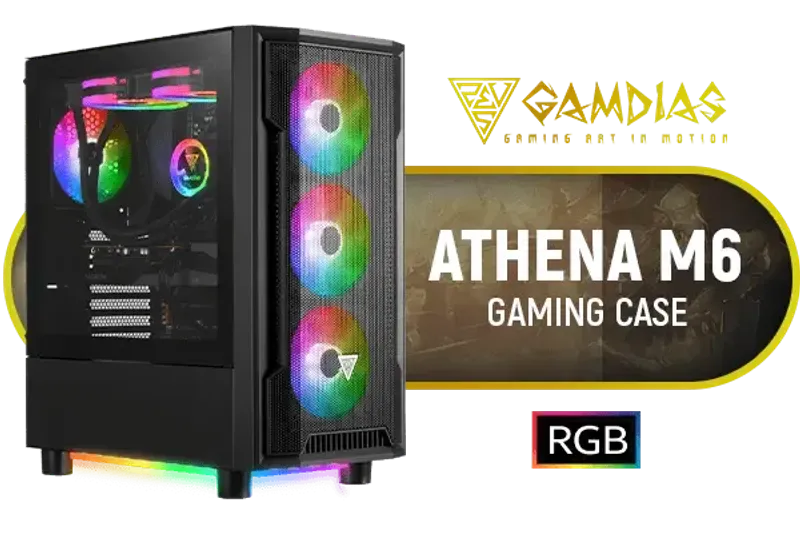 GAMDIAS ATHENA M6 GAMING CASE - Black / Mesh Front Panel