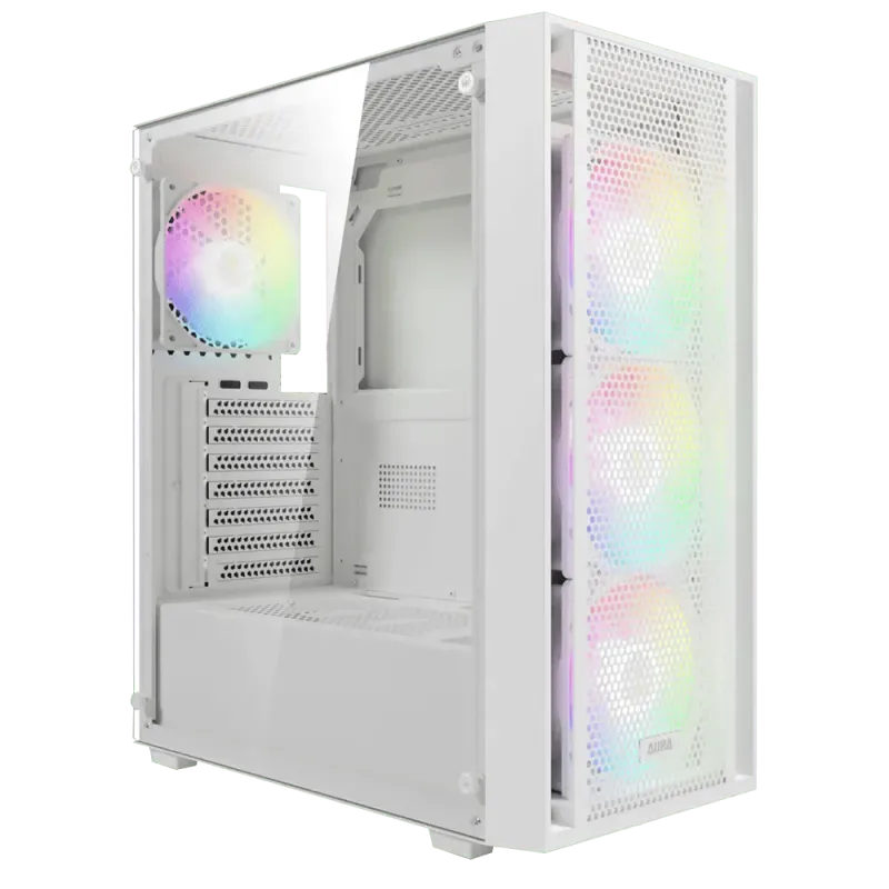 GAMDIAS Aura GC2 Elite White ATX Mid Tower Gaming Computer PC Case /Tempered Glass