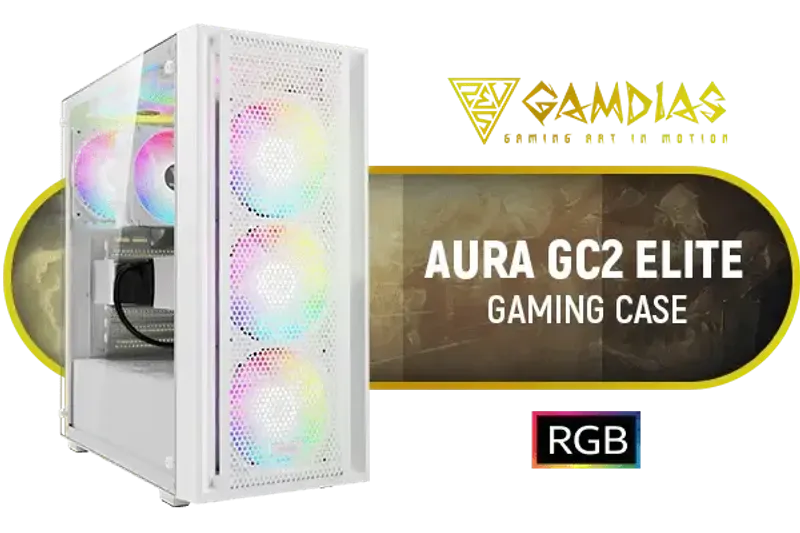 GAMDIAS Aura GC2 Elite White ATX Mid Tower Gaming Computer PC Case /Tempered Glass