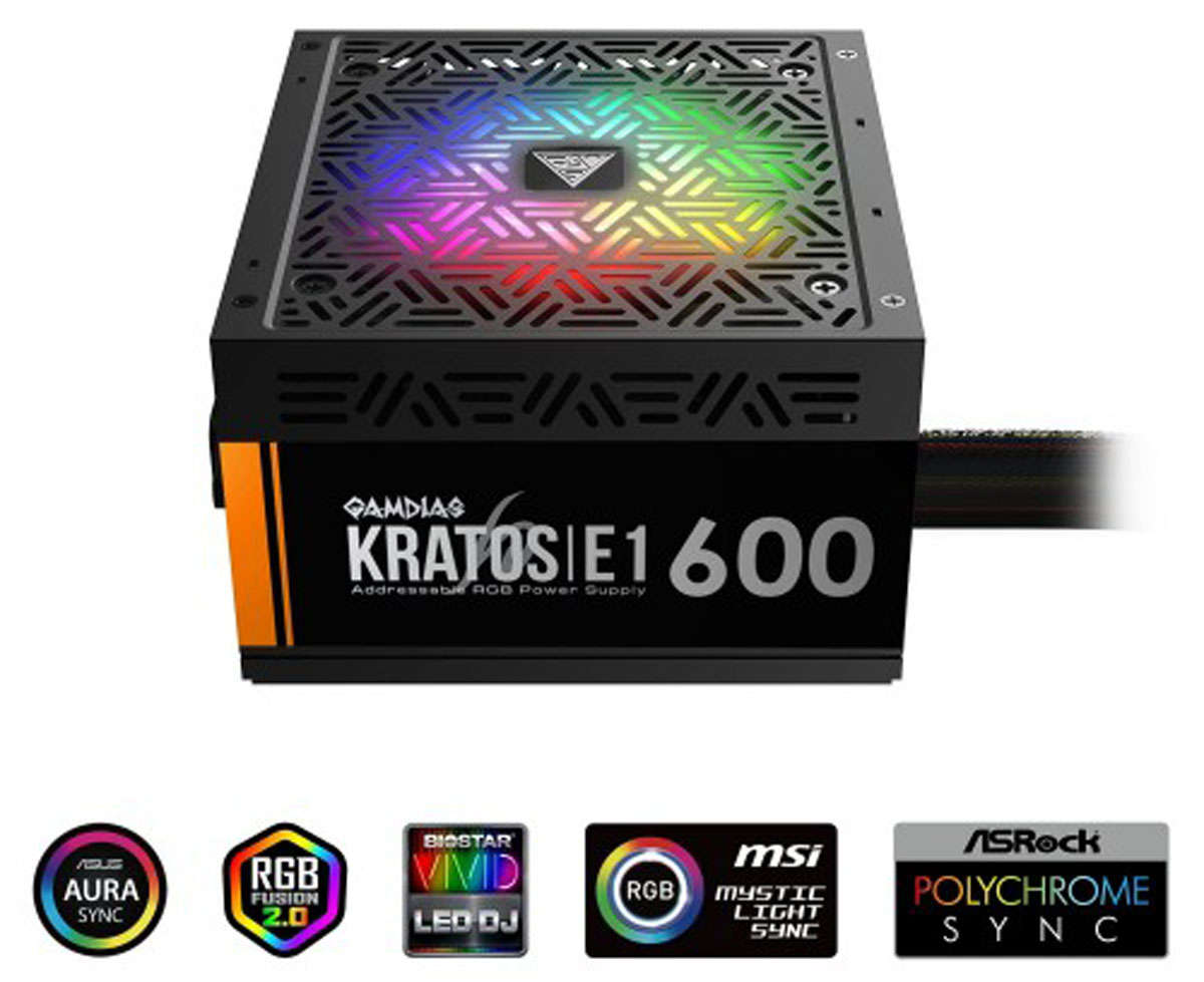 Gamdias KRATOS E1-600 RGB 600W Power Supply / Meet 80% Efficiency / 30 built-in lighting effects ...