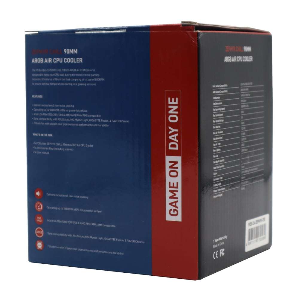 PCBuilder Zephyr Chill 90MM ARGB AIR CPU Cooler
