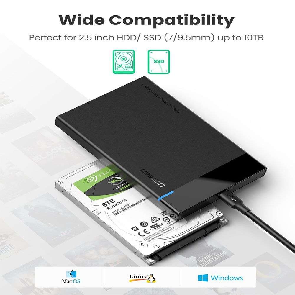 UGreen 50743 USBC 3.1 2.5" SATA III HDD/SSD Enclosure-BK