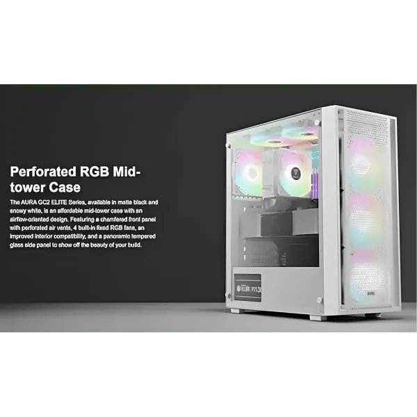 GAMDIAS Aura GC2 Elite White ATX Mid Tower Gaming PC Case
