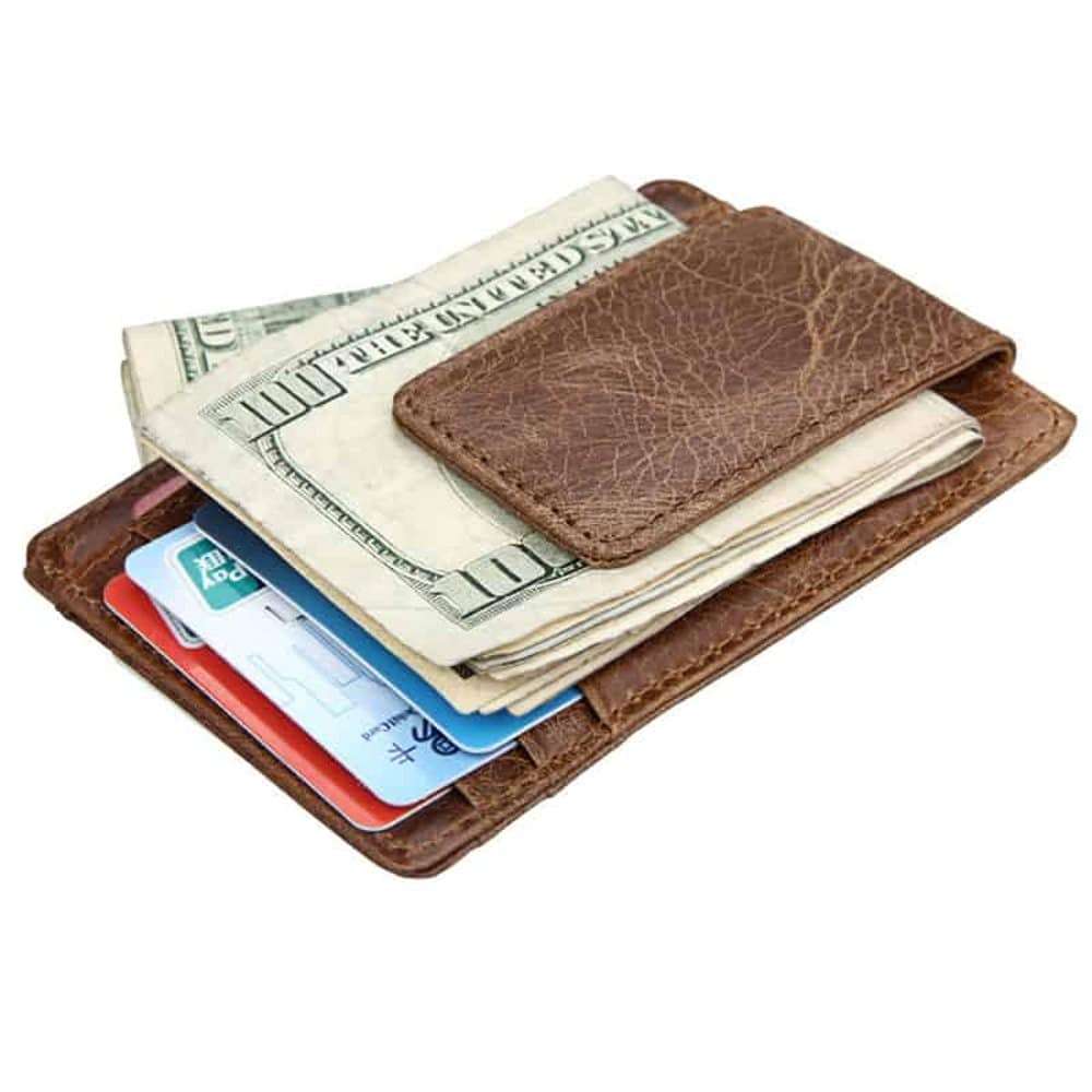 Killer Deals PU Vegan Leather RFID Wallet with Magnetic front pocket money clip - Brown