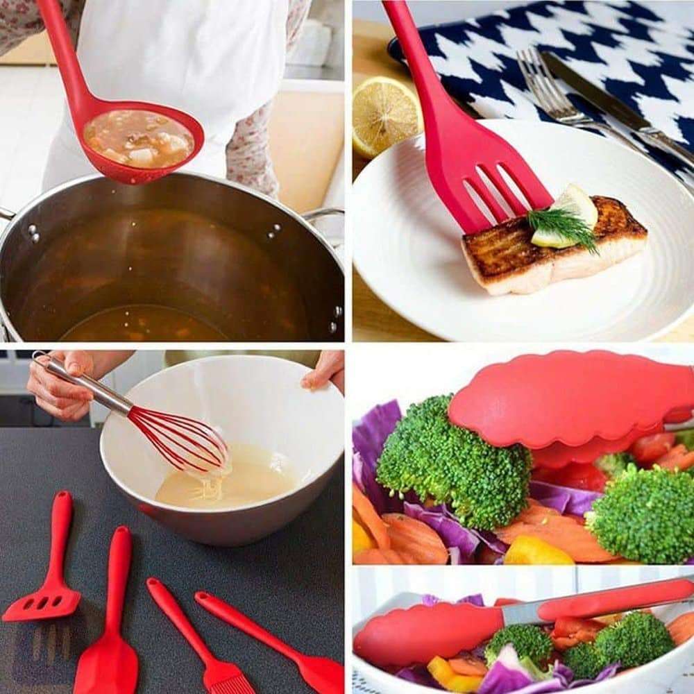 Killer Deals 10-Pack Silicone Spatula Whisk Tong Spoon Kitchen Utensil Set