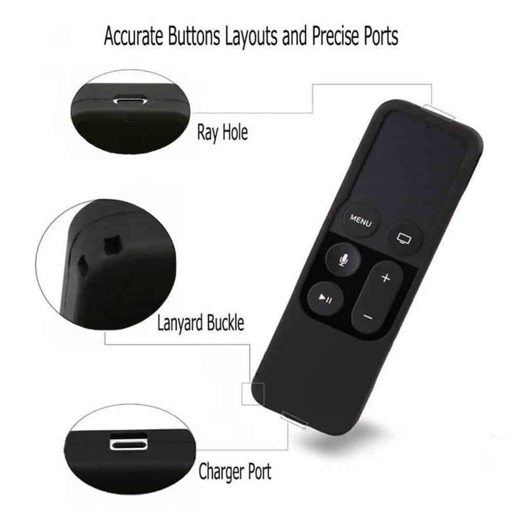 KD Silicone Remote Case Compatible With AppleTV 4TH Gen 32/64GB /Black