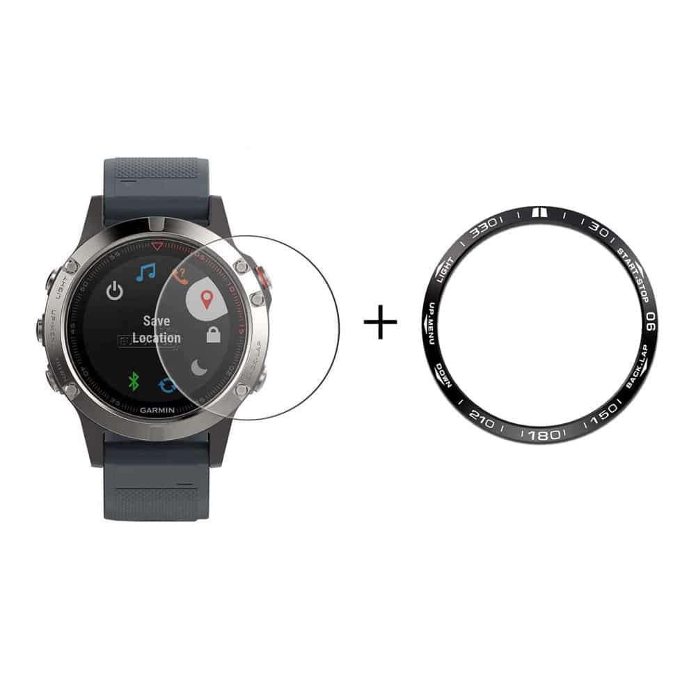 Killer Deals 36mm Garmin Fenix 5 tempered glass screen protector and (Black) stainless-steel watc...