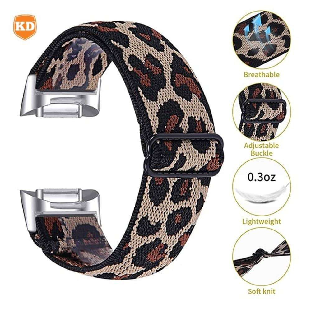 Killer Deals Nylon Strap for Fitbit Charge 5/ 6- Leopard + Rainbow Combo