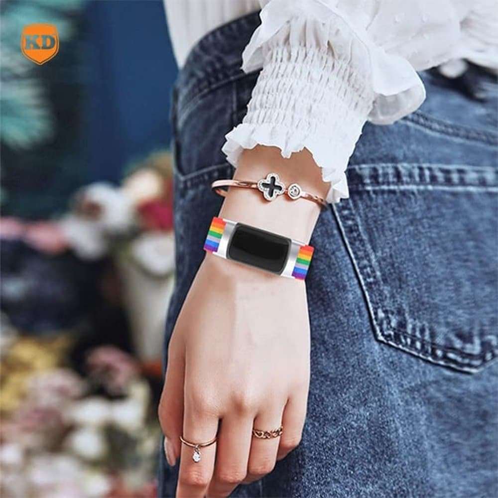 Killer Deals Nylon Strap for Fitbit Charge 5/ 6- Leopard + Rainbow Combo