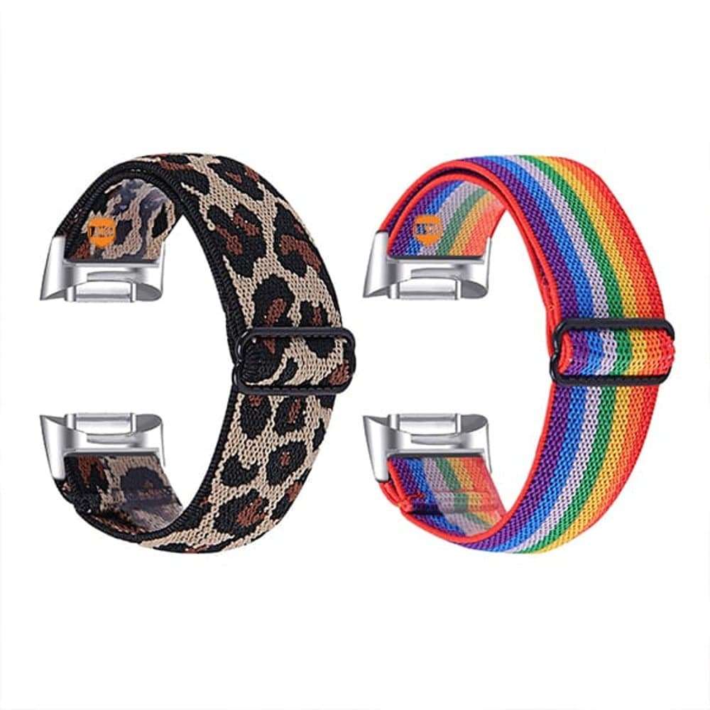 Killer Deals Nylon Strap for Fitbit Charge 5/ 6- Leopard + Rainbow Combo