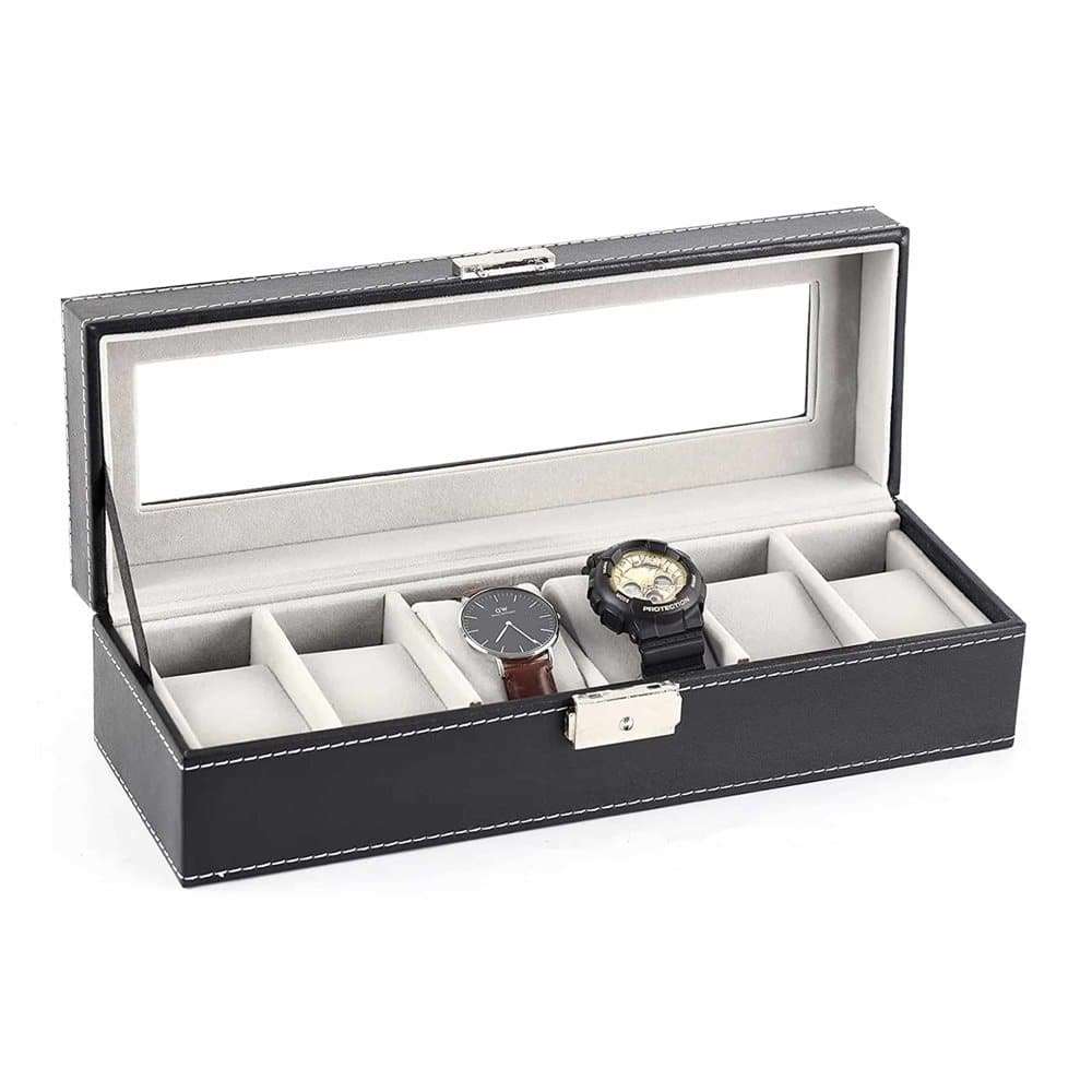 Killer Deals PU Leather 6 Slot Watch Display Box + Free Wristband Combo