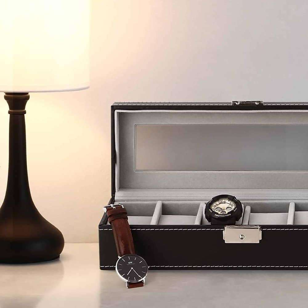 Killer Deals PU Leather 6 Slot Watch Display Box + Free Wristband Combo