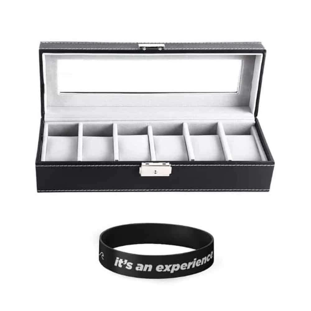Killer Deals PU Leather 6 Slot Watch Display Box + Free Wristband Combo