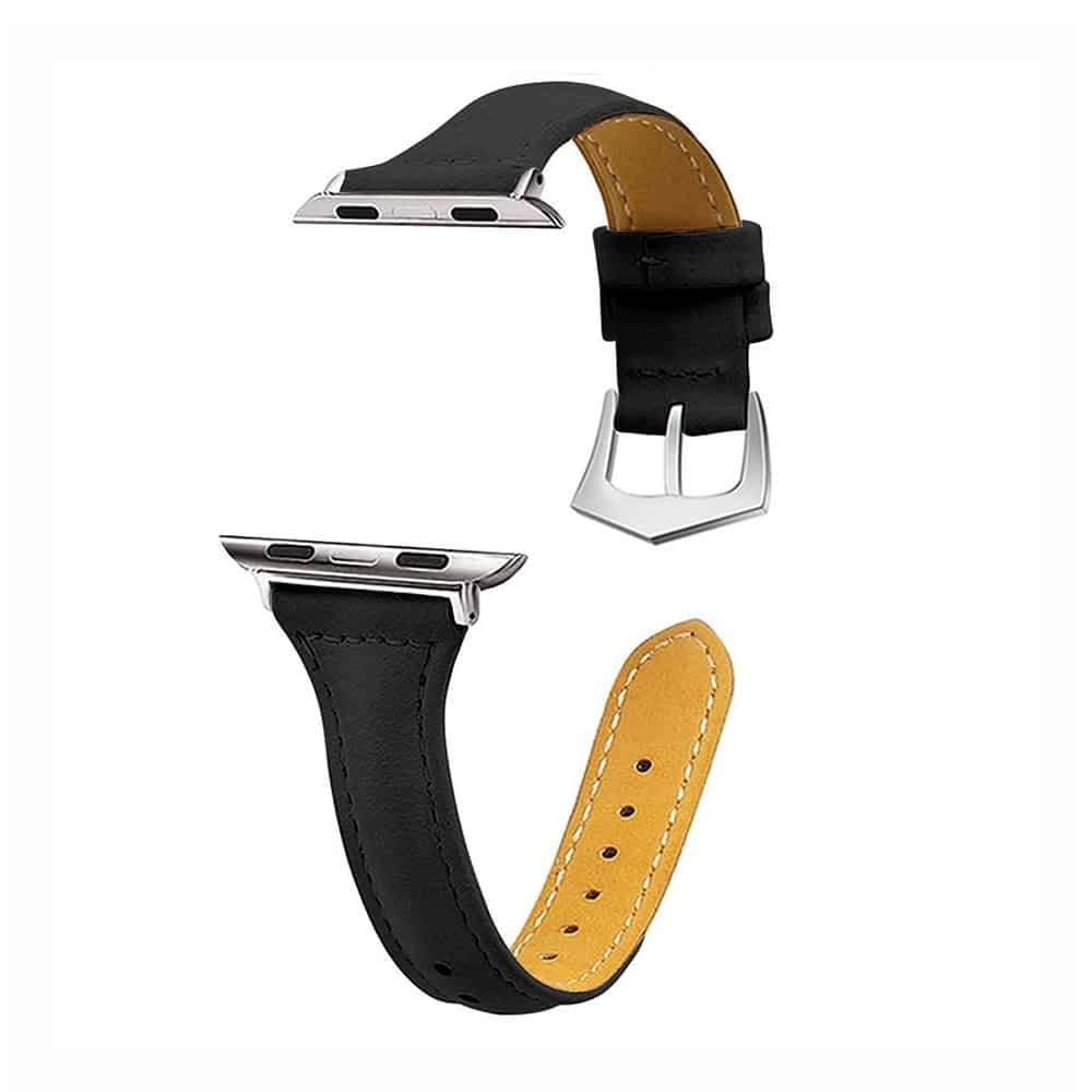 Killer Deals T-Shape Slim Leather Strap for 42/44/45mm Apple Watch - Black