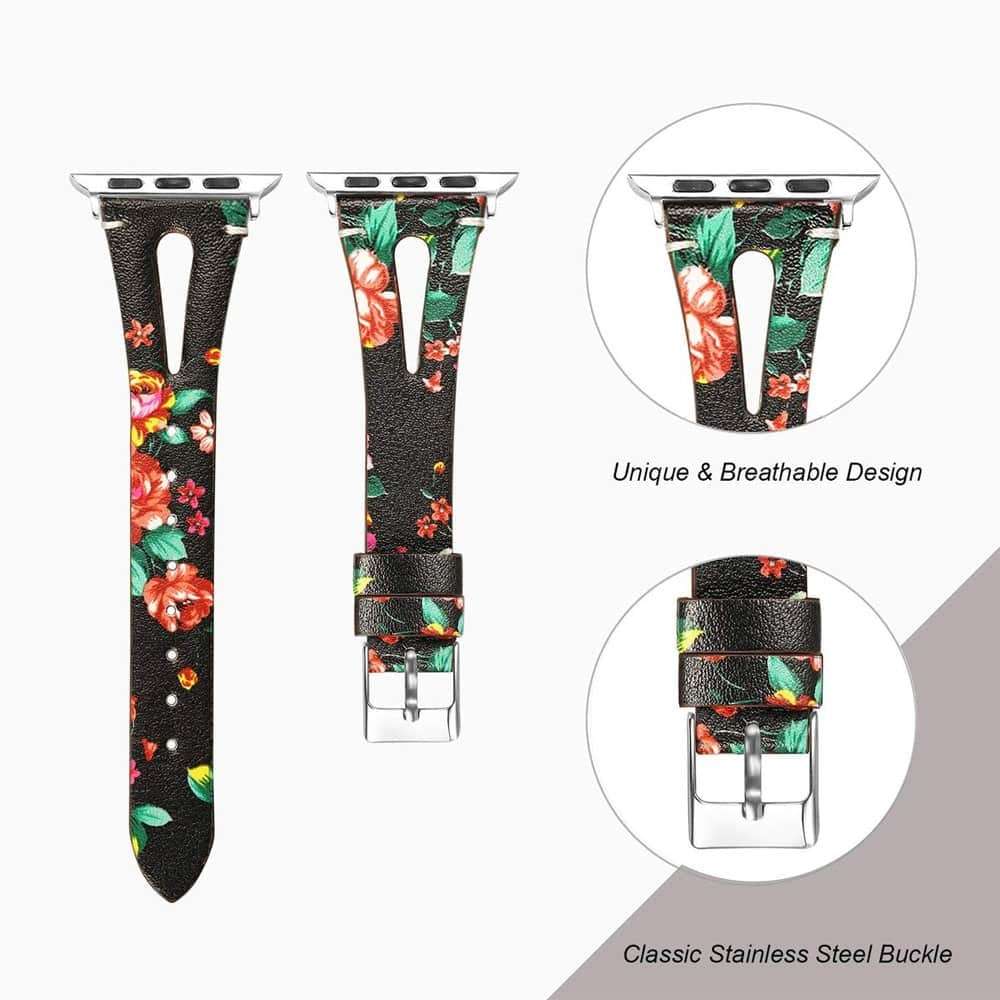 Killer Deals Leather Strap Compatible with 42/44/45mm Apple Watch - Flower