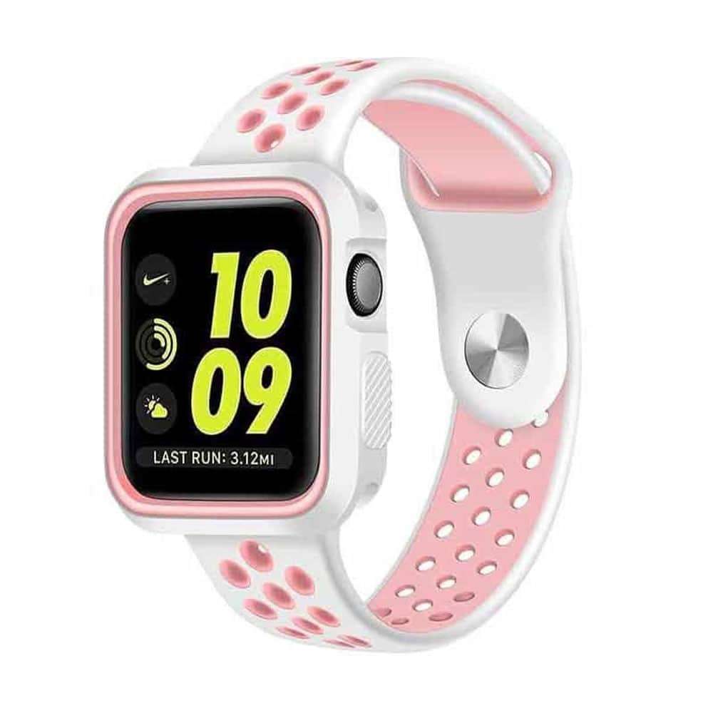 Killer Deals Silicone Protective Case for 38MM Apple Watch - White & Pink