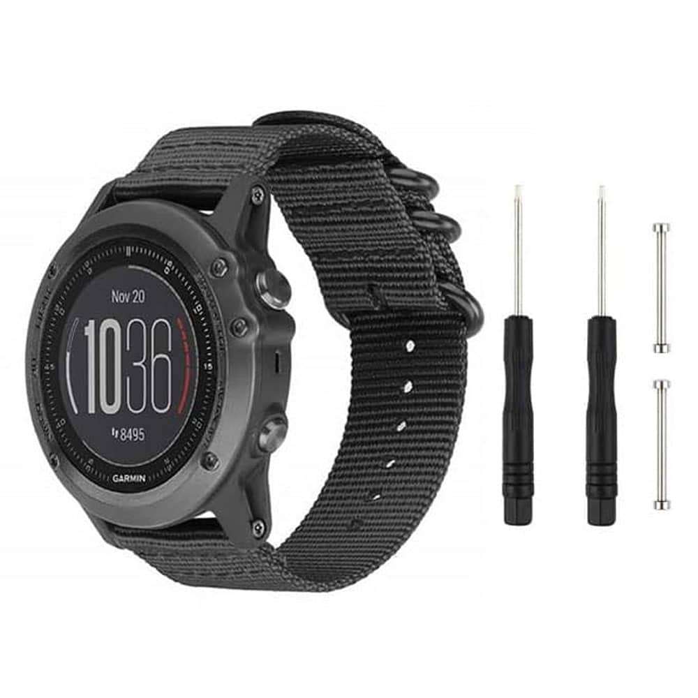 Killer Deals 22mm Nylon Strap for Garmin Fenix 5 + Pins & Tool - Black