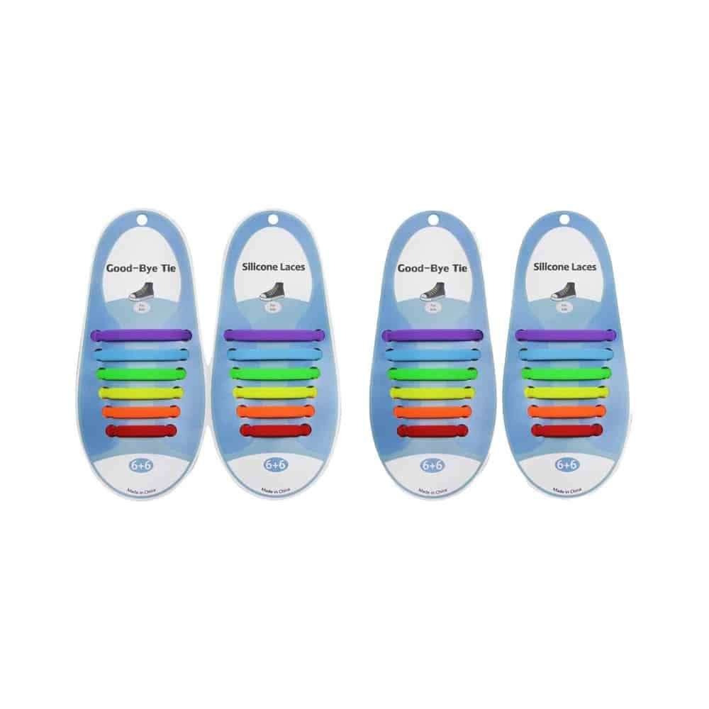 Killer Deals Elastic Lazy No-Tie Silicone Speed Laces - Kids- 2 Pack - Rainbow