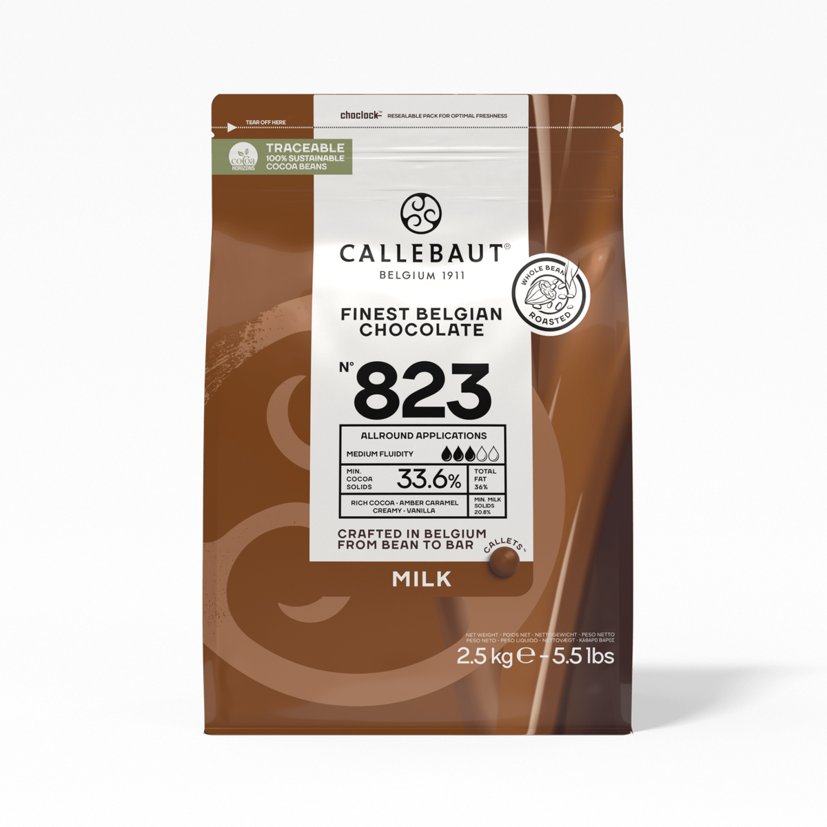 CALLEBAUT BELGIAN CHOCOLATE 832 MILK 2.5KG