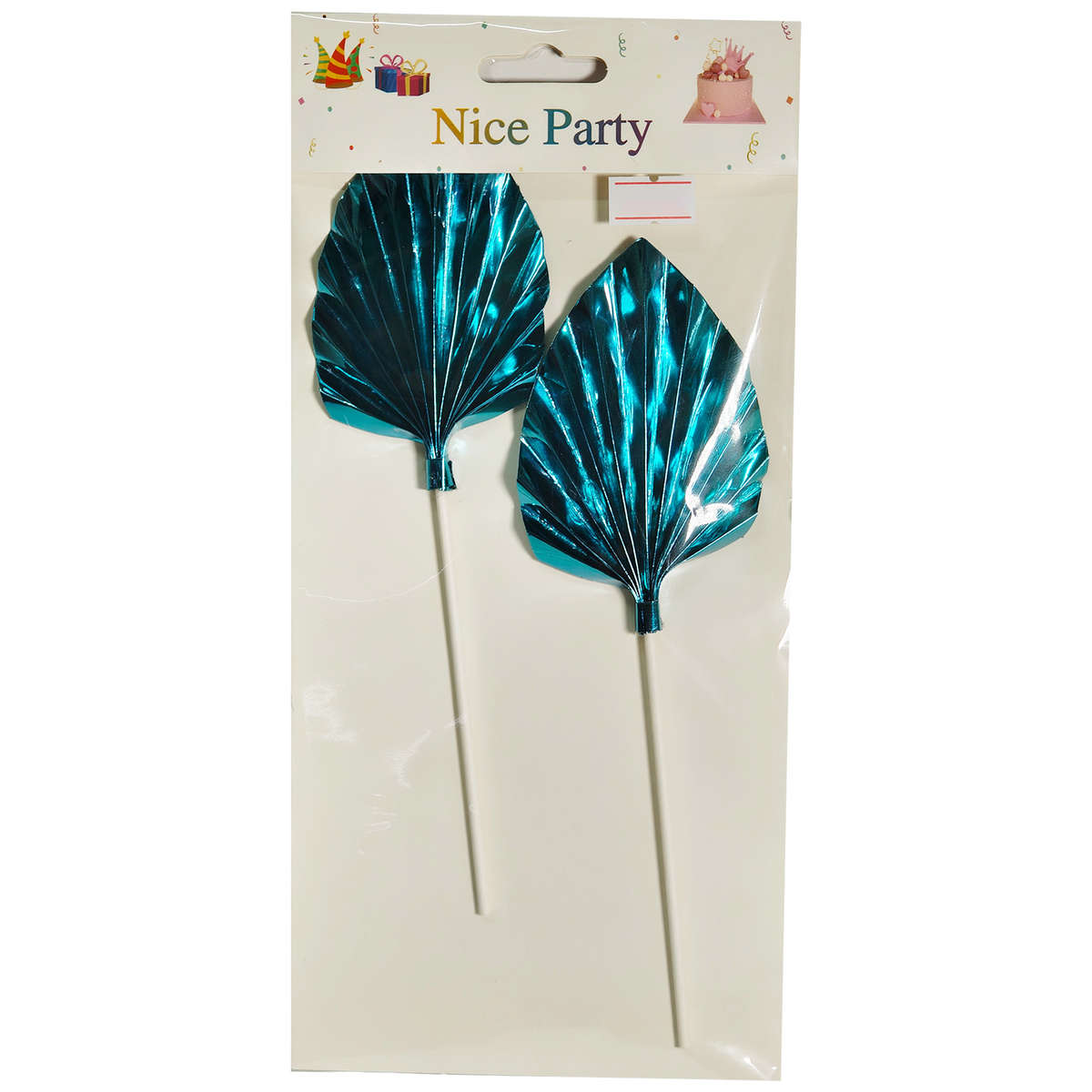 SHINY TEALISH BLUE PALM FAN (2PC)