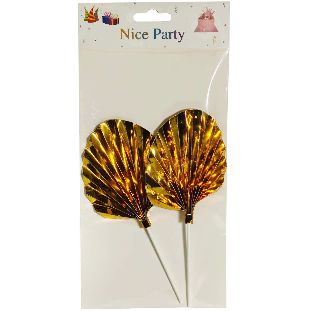 SHINY GOLD PALM FAN (2PC)