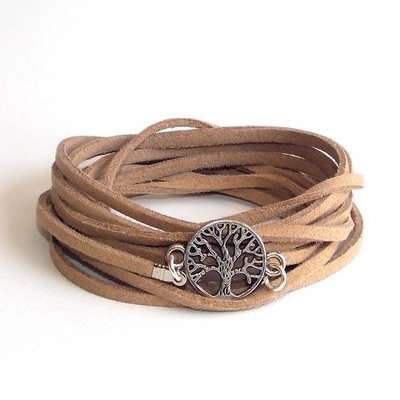 Silver Tree of Life 3-in-1 Wrap Bracelet - Caramel