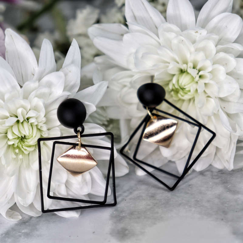 Geometric Black & Gold Earrings
