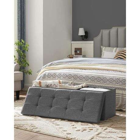 110CM STORAGE OTTOMAN PADDED FOLDABLE BENCH WITH LID