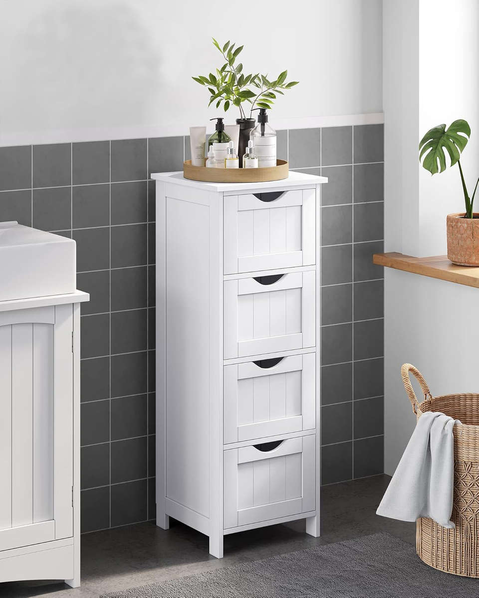 White storage cabinet 4 drawers - compact home organiser - 82x26cm